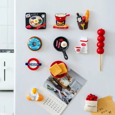 EGRT Magnetic 3D Bread Food Egg Christmas Resin Message Sticky Refrigerator Stickers Home Decoration Fridge Magnets