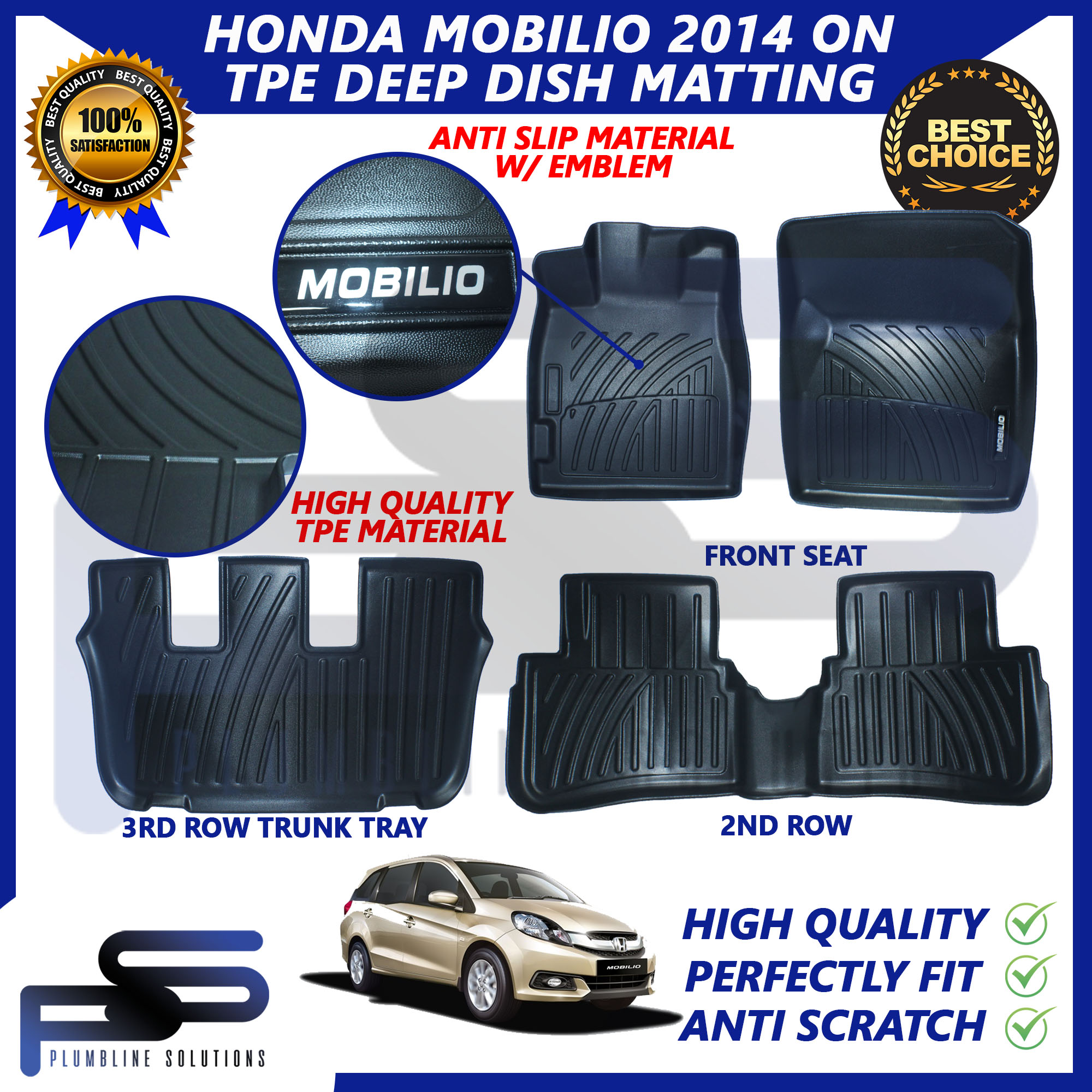 TPE Deep Dish Matting for Honda Mobilio 2014 2015 2016 2017 2018 2019