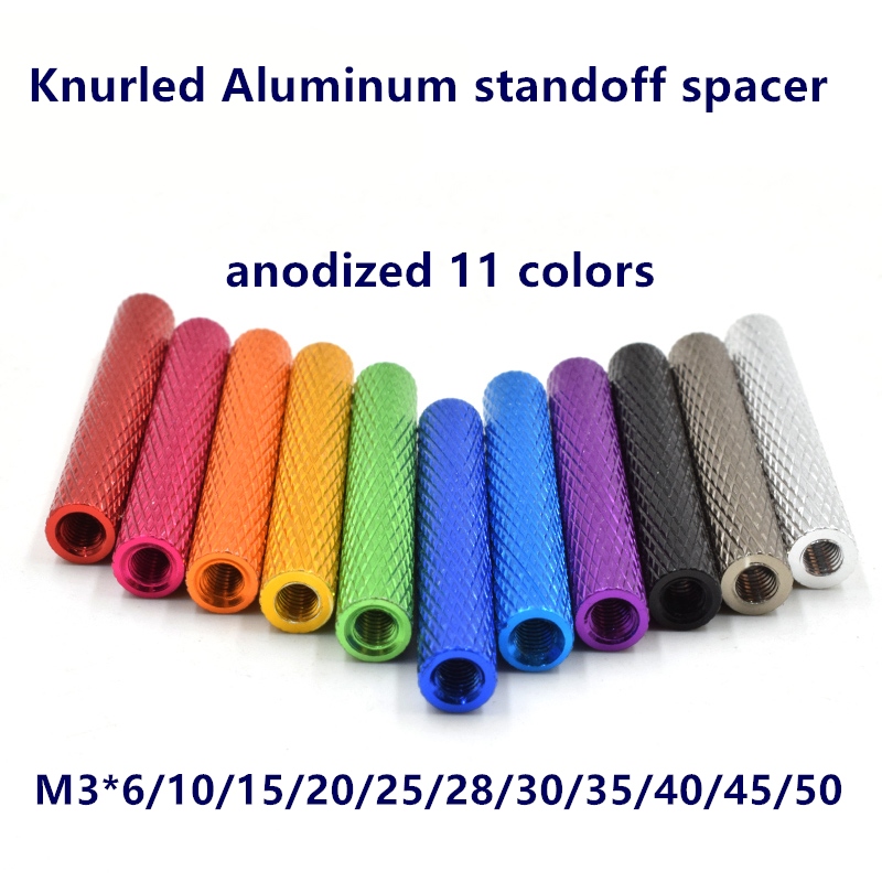 5x M3 Aluminum Alloy 6061 Multi Color Knurled Standoff  10 15 20 25 30 35 40mm 