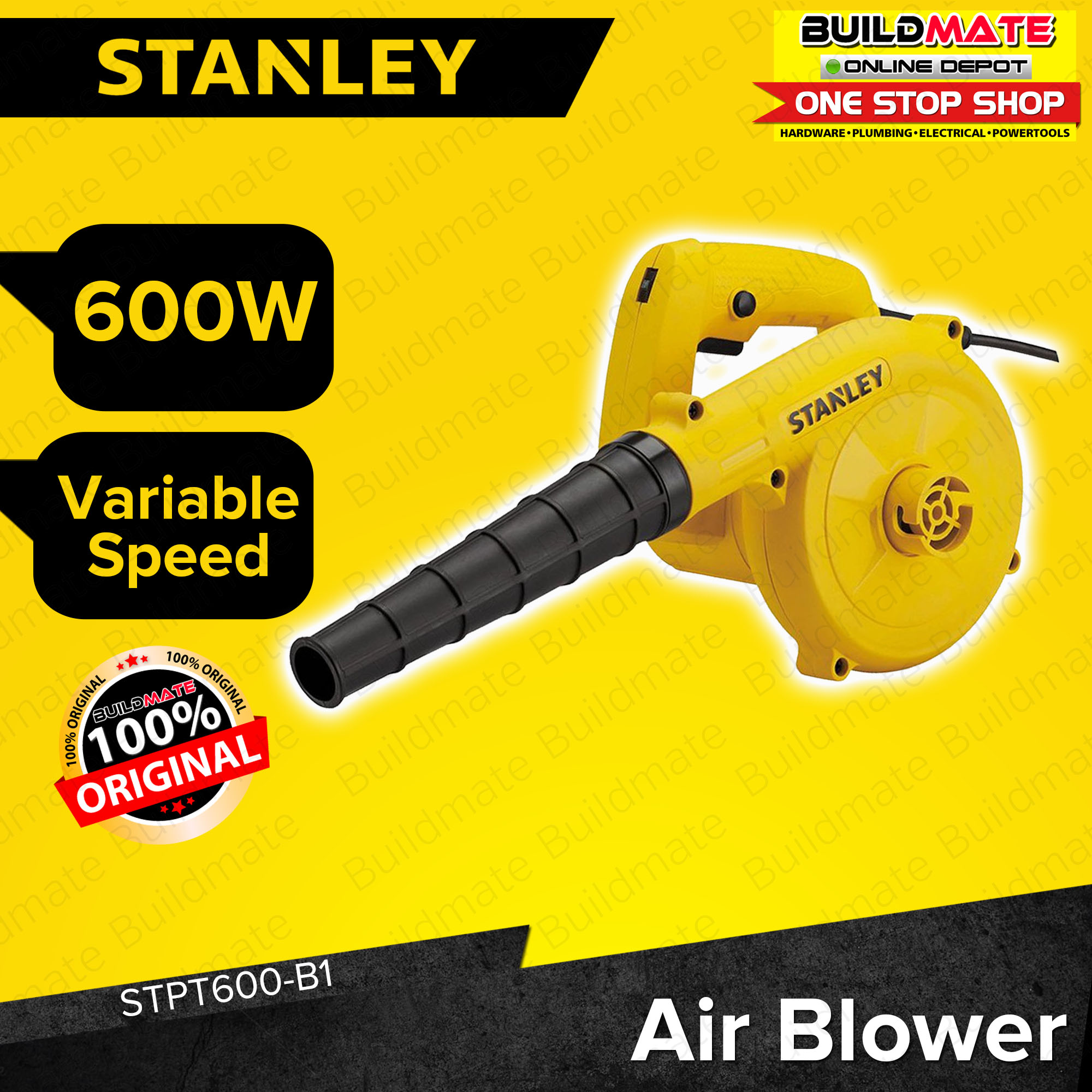 STANLEY Variable Speed Air Blower RUBBER NOZZLE 600W WITH LOCK BUTTON