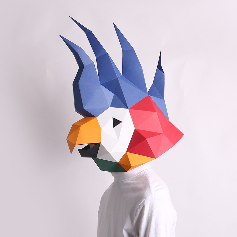 Creative Parrot Cutting-Free Handmade Origami Animal Head Cover ...