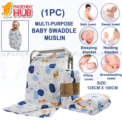 Phoenix Hub BSM09 Muslin Blanket Baby Swaddle 100X125CM Receiving Blanket New Born Wrap Cotton Gauze Blanket Lampin Cloth Baby Crib Bed Sheet Infant Nursing Cover Breastfeeding Cover