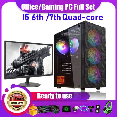 Desktop Gaming Computer for Gaming PC Full Set Core I5 7400 Up to 3.5GHZ built-in Intel HD 630 GPU with 8G 16G 32G Memory 120G 240G 480G SSD 320G 500G 1TB HDD with 19inch Monitor PUBG gaming Office Design computer full set