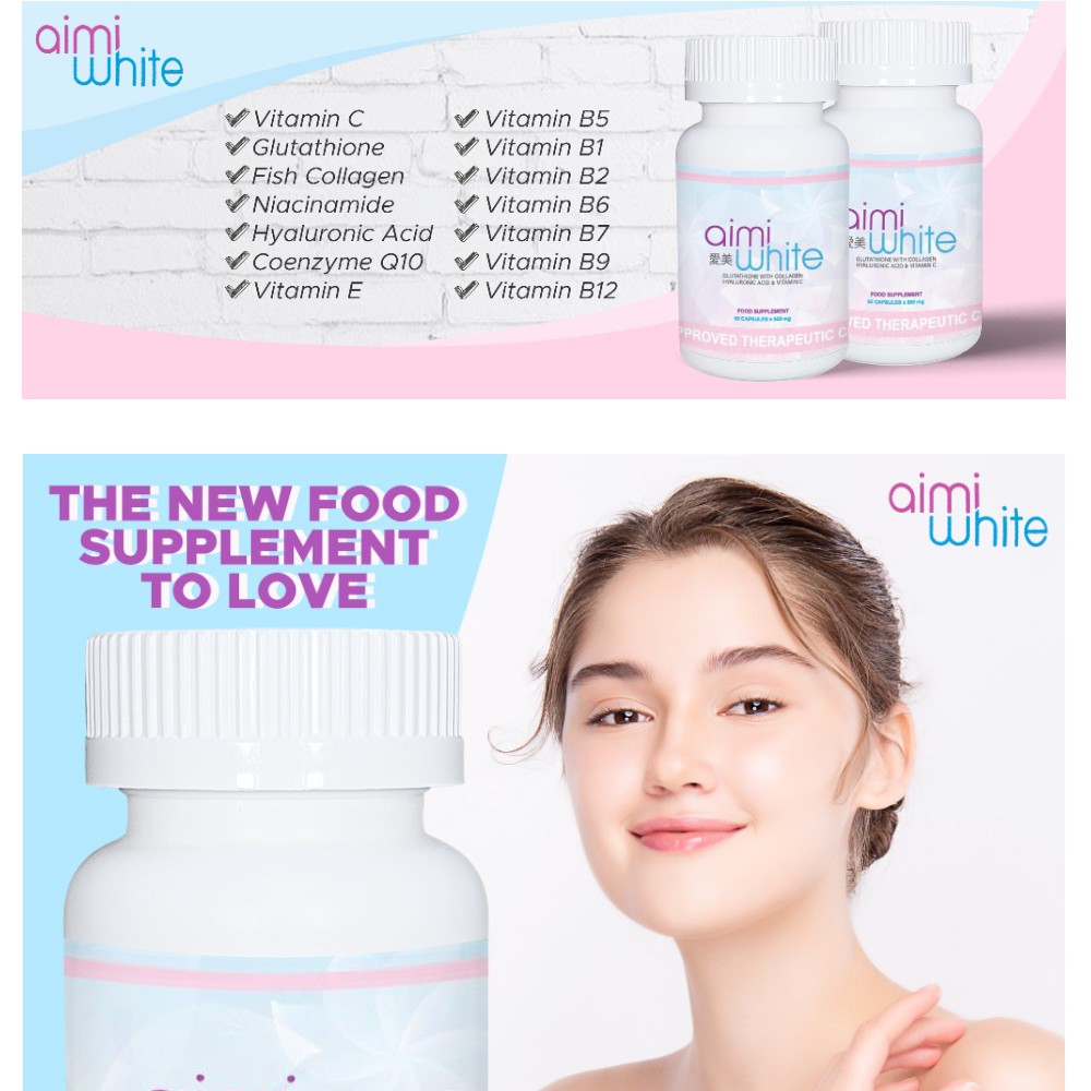 aimi white glutathione Aimi White Glutathione with Collagen, Hyaluronic Acid & Vitamin C 500mg 60  Capsules (FDA APPROVED)