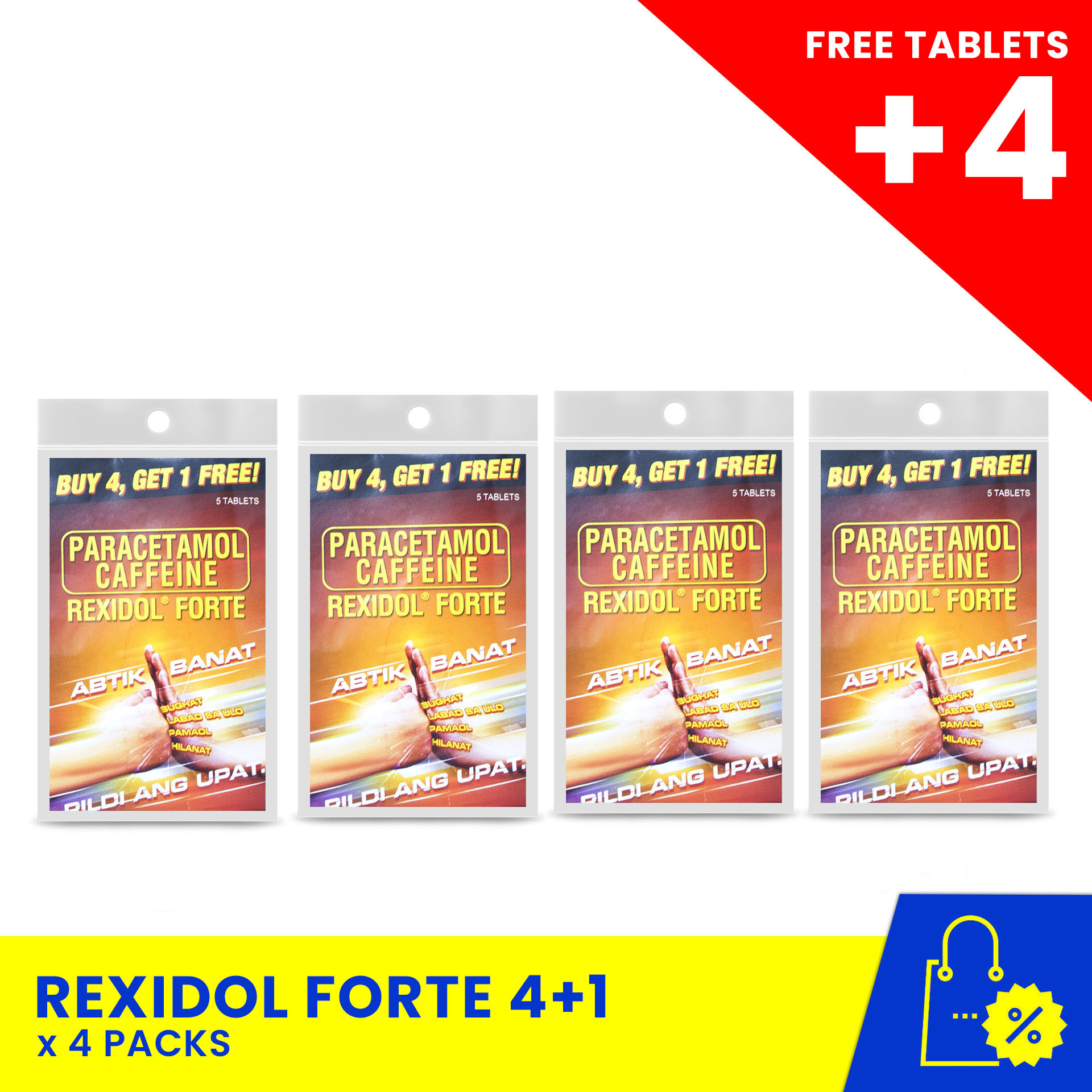 REXIDOL Forte 4+1 x 4 packs Paracetamol + Caffeine (For the relief of