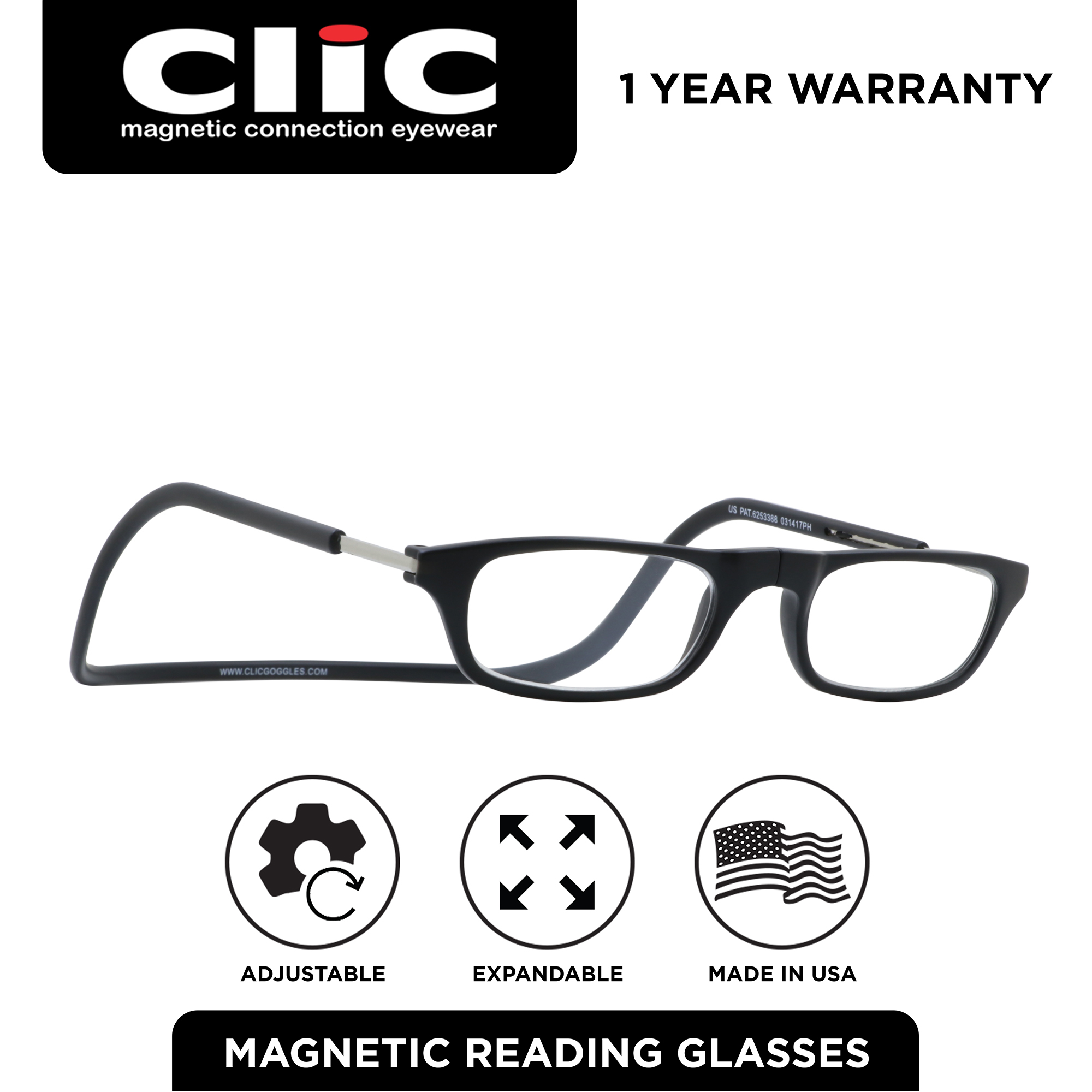 Clic Magnetic Reading Glasses (Expandable), Adjustable Temple Computer  Readers, Original Expandable, (Smoke, 1.50 Magnification) Smoke 1.5 x