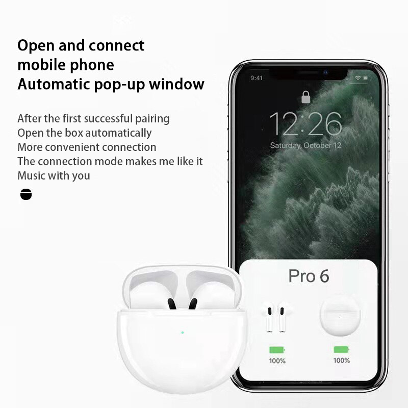 Tai Nghe Không Dây Air Pro 6 TWS Có Mic Fone Tai Nghe Bluetooth Tai Nghe Chạy Bộ Thể Thao Cho Apple iPhone Xiaomi Pro6 Tai Nghe Nhét Tai