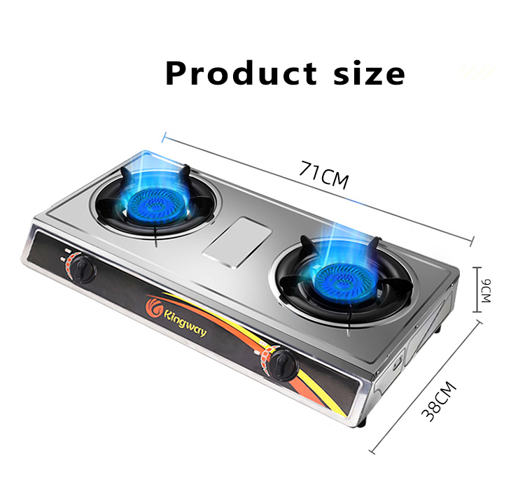 Doubleheaded household gas stove Standard 4.0KW fire adjustment Onepiece stainless steel LPG