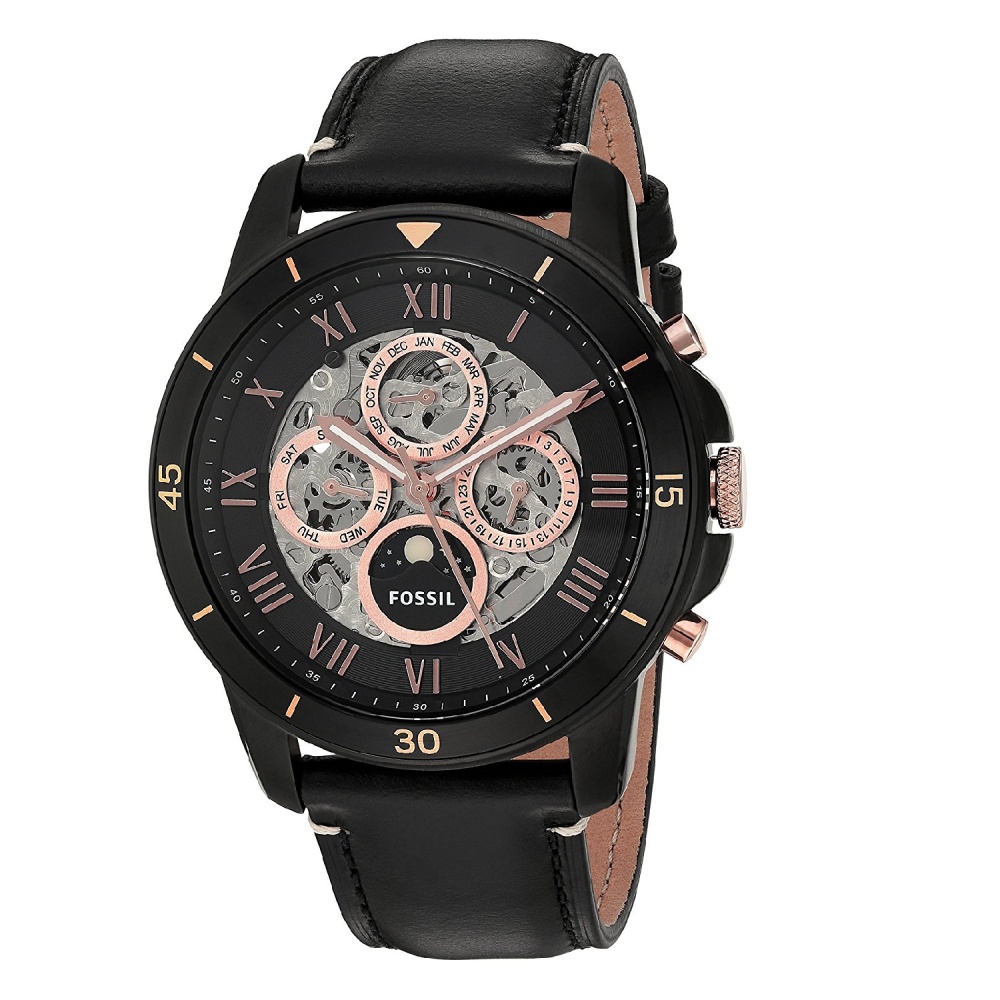 fossil grant sport automatic black leather watch