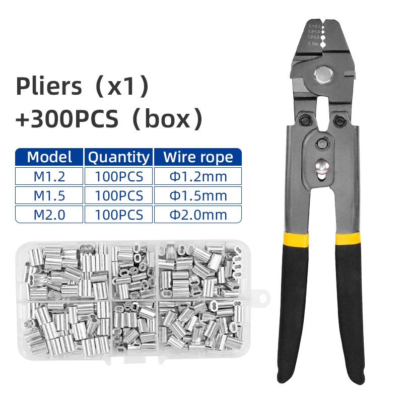 Fishing Crimping Pliers + 300pcs Crimp Sleeves Kit Fishing Crimping Tool  Kit Heavy Duty Wire Leader Rope Crimper Plier 5 Sizes Aluminum Copper  Double