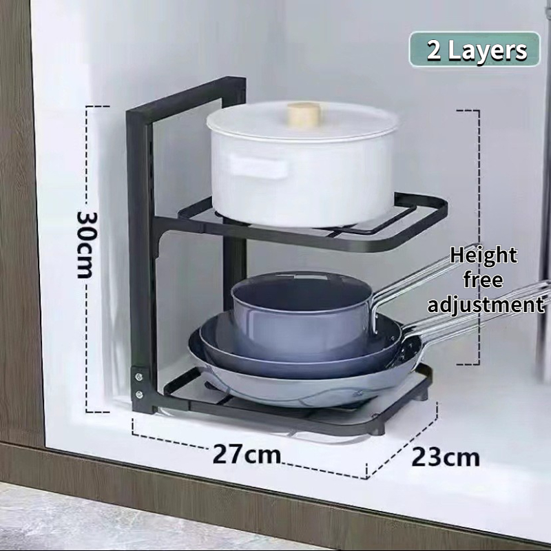 Kitchen Rack 2/3/4 Layers Adjustable Multifunction Pot Shelving ...