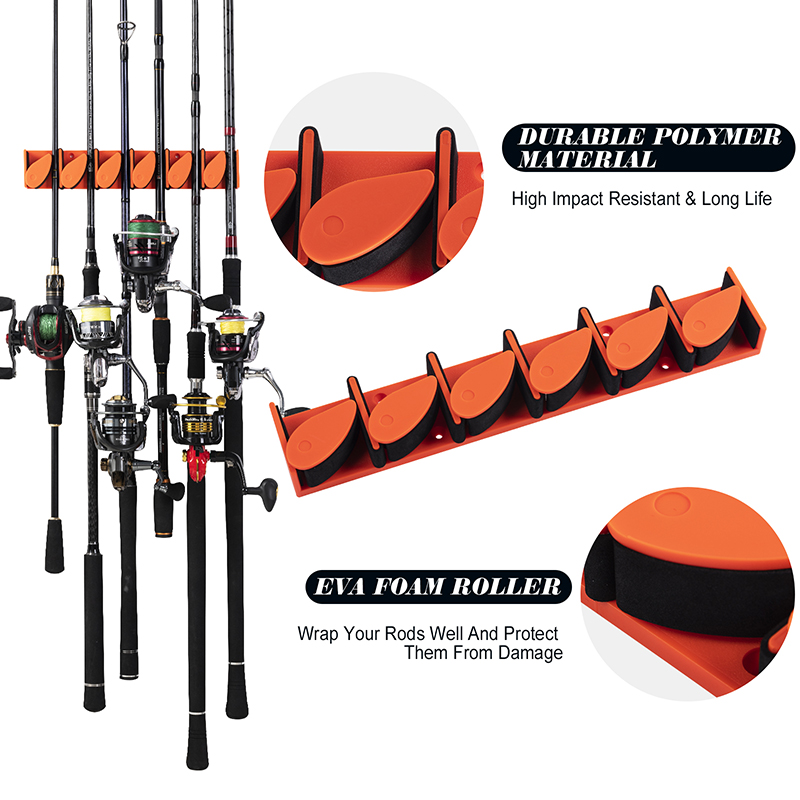 GOTURE 6 Slots Vertical Fishing Rod Holder Wall Mounted Display Rack Stand  Plastic Bracket