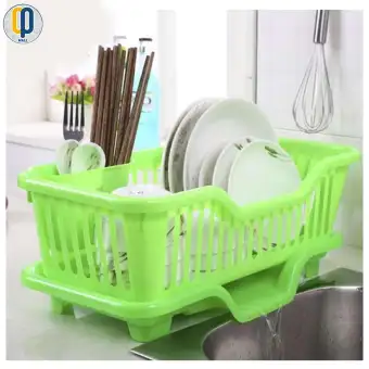 Fashion Great Kitchen Plastic Sink Dish Drainer Drying Rack Basket Organizer Tray Green