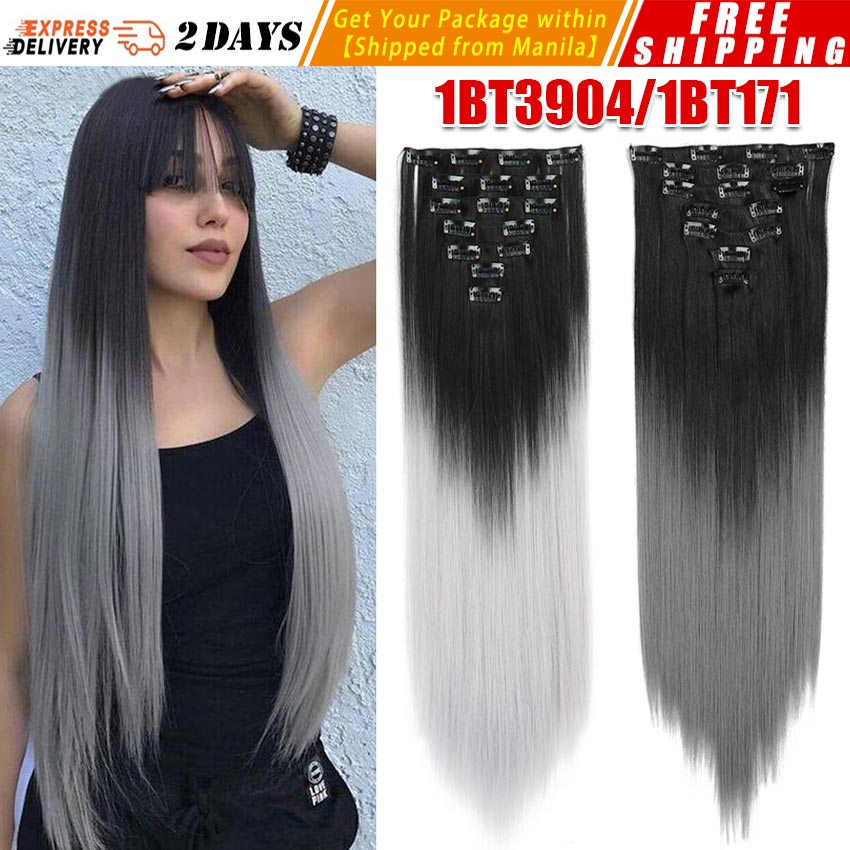 7pcs/Set】Synthetic 22inch Clips In Hair Extension Long Straight Synthetic Hair  Extensions Ombre Black Gray Hairpiece Straight-Hairpiece | Lazada PH