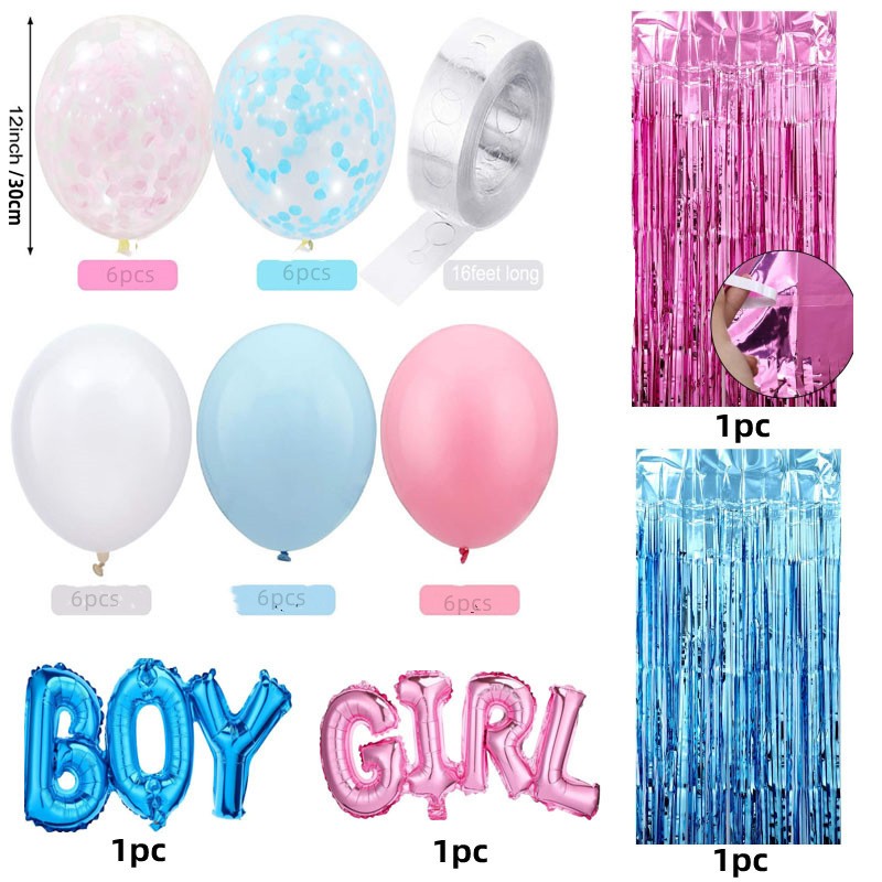 35PCS Gender Reveal Decoration Boy or Girl Balloons Tinsel Foil Curtain Gender  Reveal Party Baby Photo Backdrop Blue Pink Series