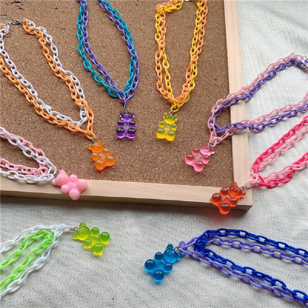 ZHUGE Vintage Bear Pendant Gummy Bear Clavicle Choker Harajuku Style Multilayer Necklace Candy Choker Necklace For Women Bear Necklaces
