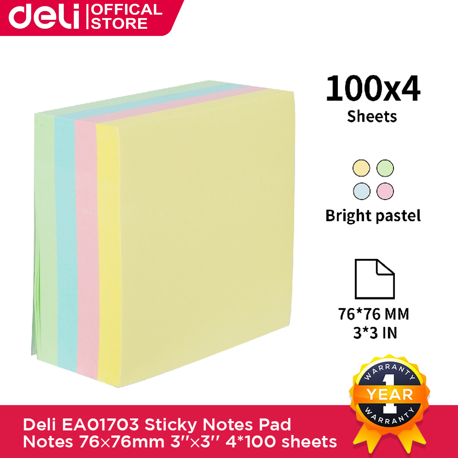 Deli Sticky Notes Pad Notes For School Supplies Office 76×76mm Yellow