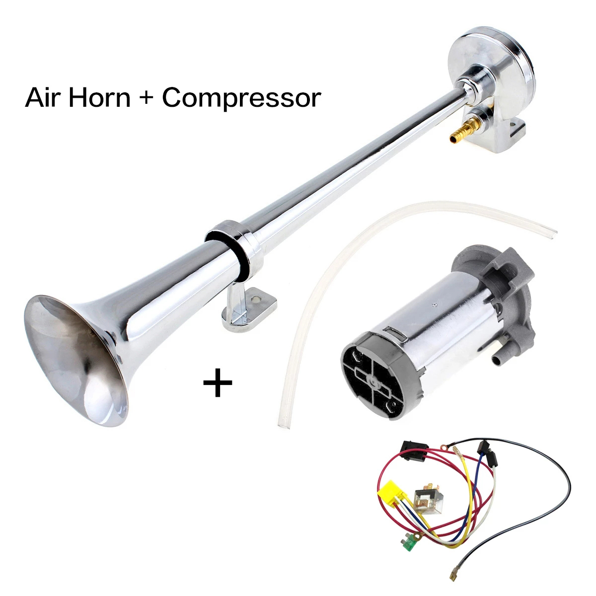 Universal 17inch Single Trumpet Car Air Horn 12V Compressor 150DB Super Loud  Air Hose Car Horn