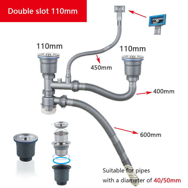Stainless steel kitchen double sink ptrap hose and sink Strainer
