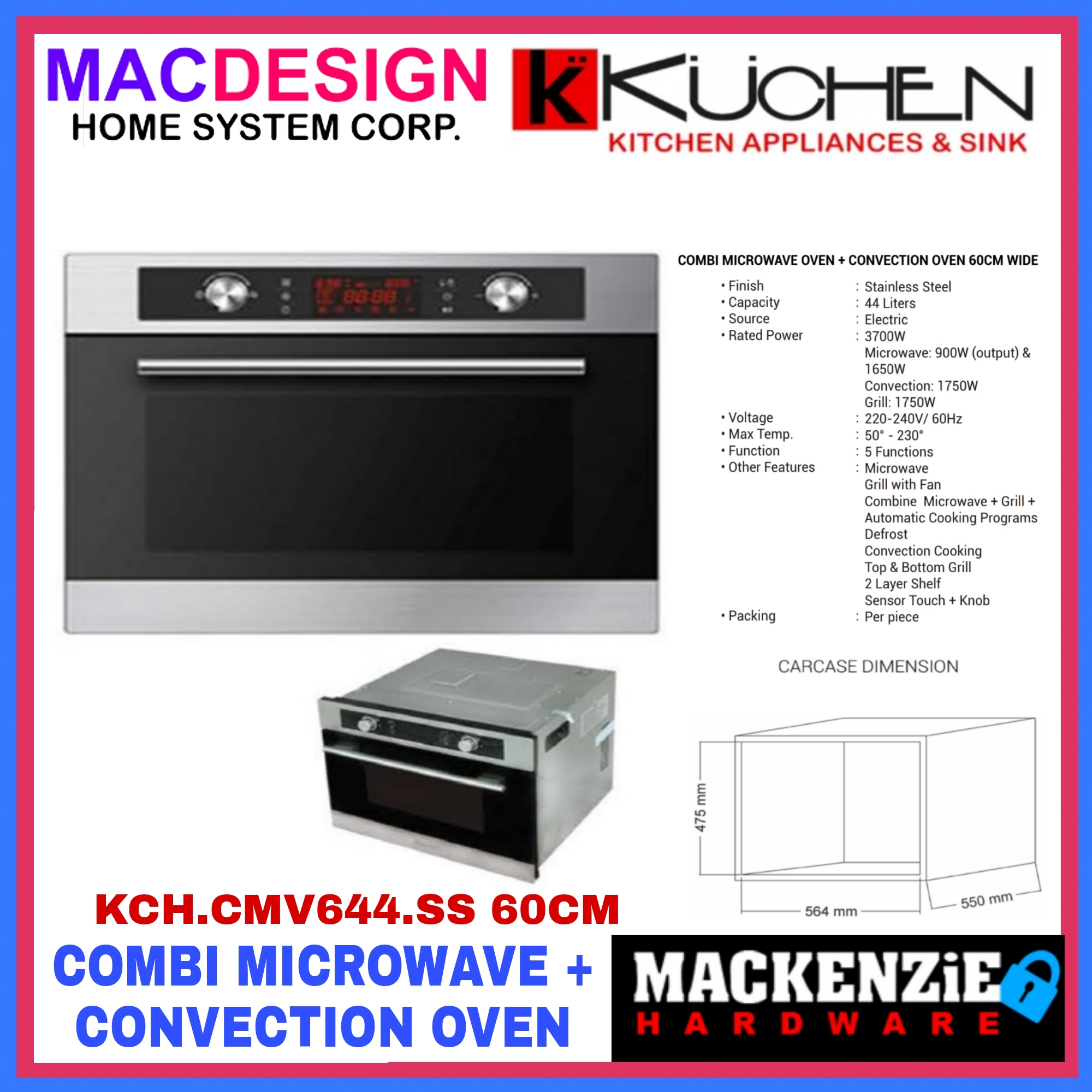 KUCHEN CMV644 SS OVEN MICROWAVE OVEN PLUS CONVECTION OVEN 60CM
