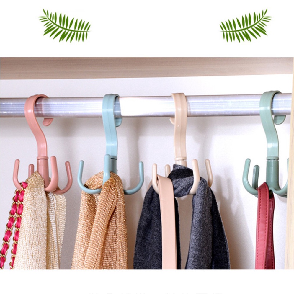 Hook up Creative Rotating Four-Claw Hook Multifunctional Wardrobe Bag  Storage Hook Nail-Free Plastic Tie Hanger (Color : B)