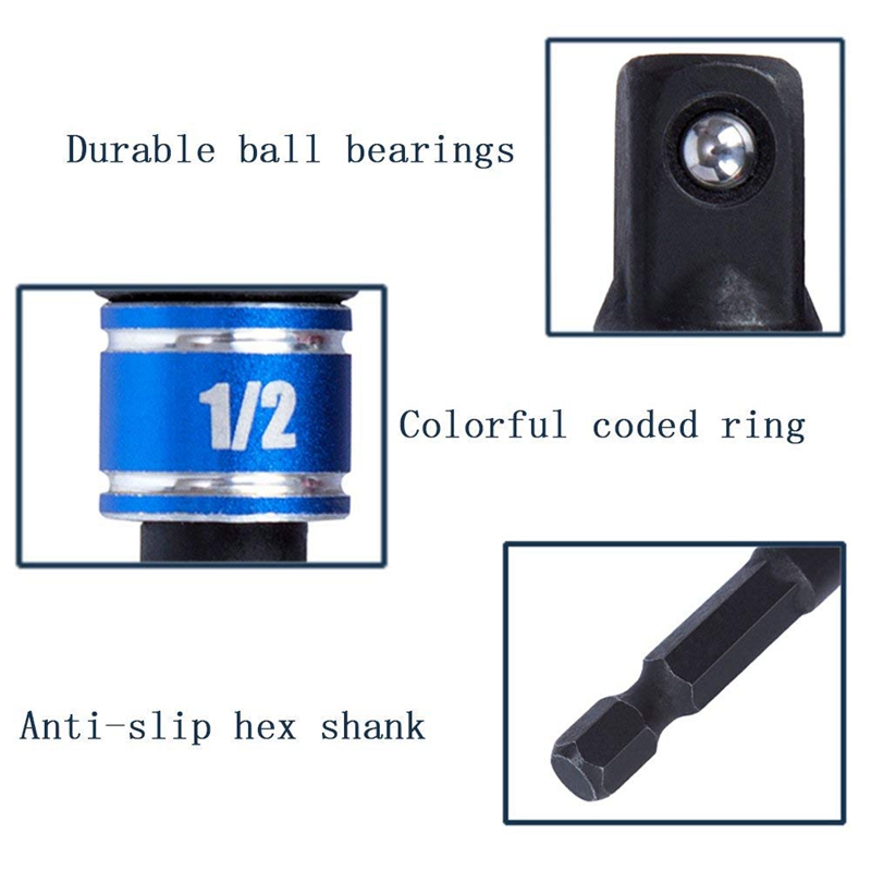 Impact Grade Power Hand Tools Driver Sockets Adapter Extension Set, 3Pcs Hex Shank Drill Nut Driver Bit Set + 105 Degree Right Angle Driver Extension Screwdriver Drill Attachment