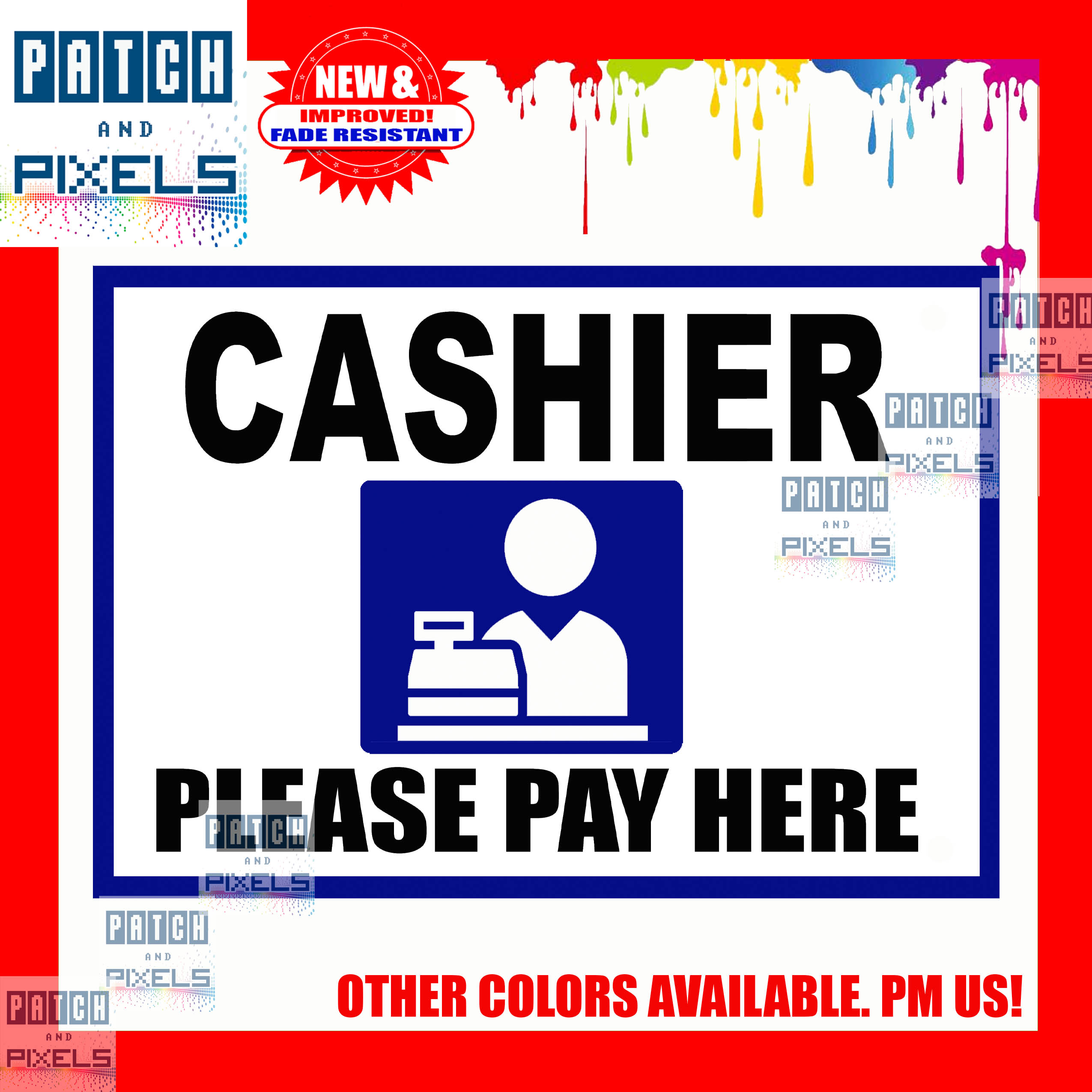 Cashier Pay Here Sign Take Out Counter Sign Laminated PVC Sticker 8 X 