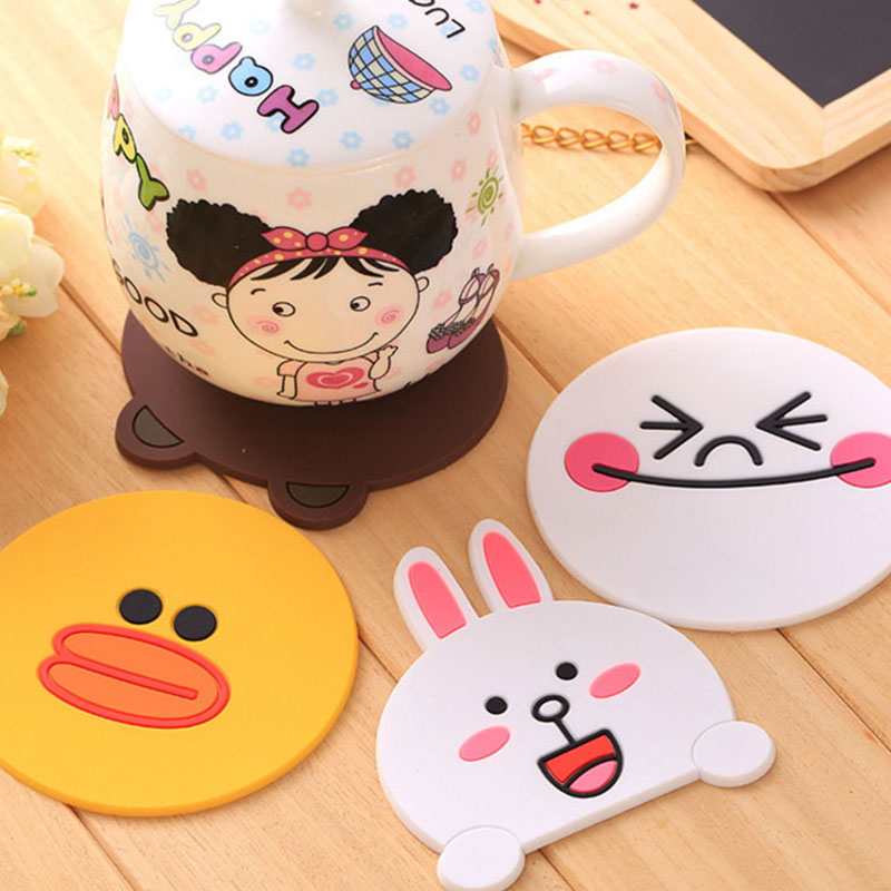 Coffee Tea Cup Placemat Silicone Material Cartoon Circle Shape with Thermal Insulation