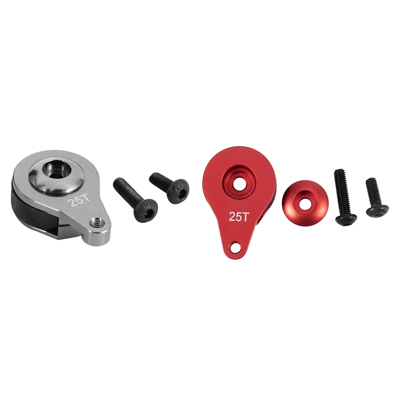 2 Set 25T Aluminum Shock Absorber Servo Arm Single Hole Style for Rc 1:10 Crawler Car Axial Scx10 Parts,Grey & Red
