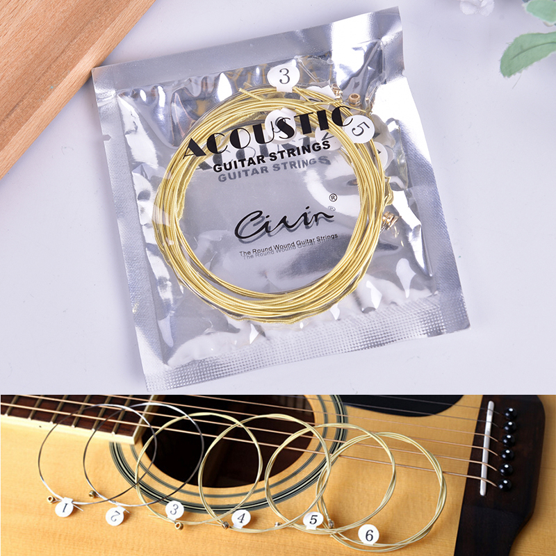 Greenwind 6pcs/set Universal Acoustic Guitar String Brass Hexagonal Steel Core Strings For