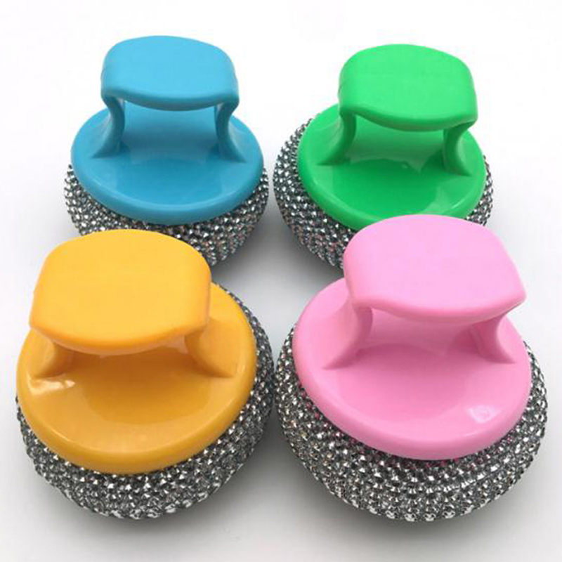 [Fannies] Wire Ball Brush With Handle Pan Cleaning Brush Dish Handle Washing Brush