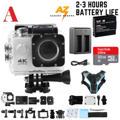 【FLASH SALE】 AZ GADGET 4K WIFI Action Camera + SJCAM Battery + Telesin Chinmount + 32gb Memory Card + Dual Battery Charger + FREE ACCESSORIES + FREE STOCK BATTERY Action Camera For Motorcycle Action Camera For Vlogging Action Camera 4K Action Camera Set