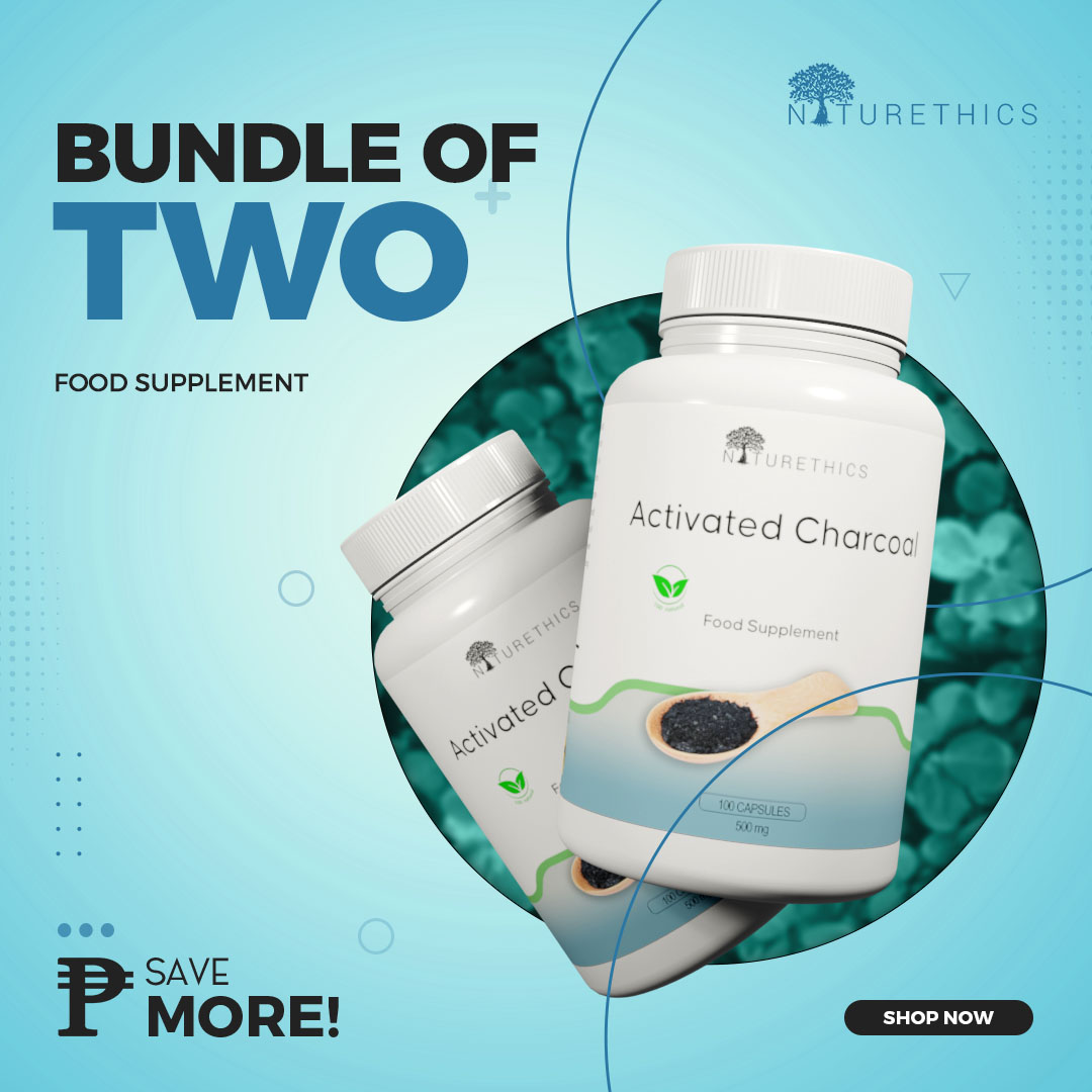 Naturethics Activated Charcoal Capsules Bundle of 2 Treat Severe Poisoning (100 pcs of Capsules