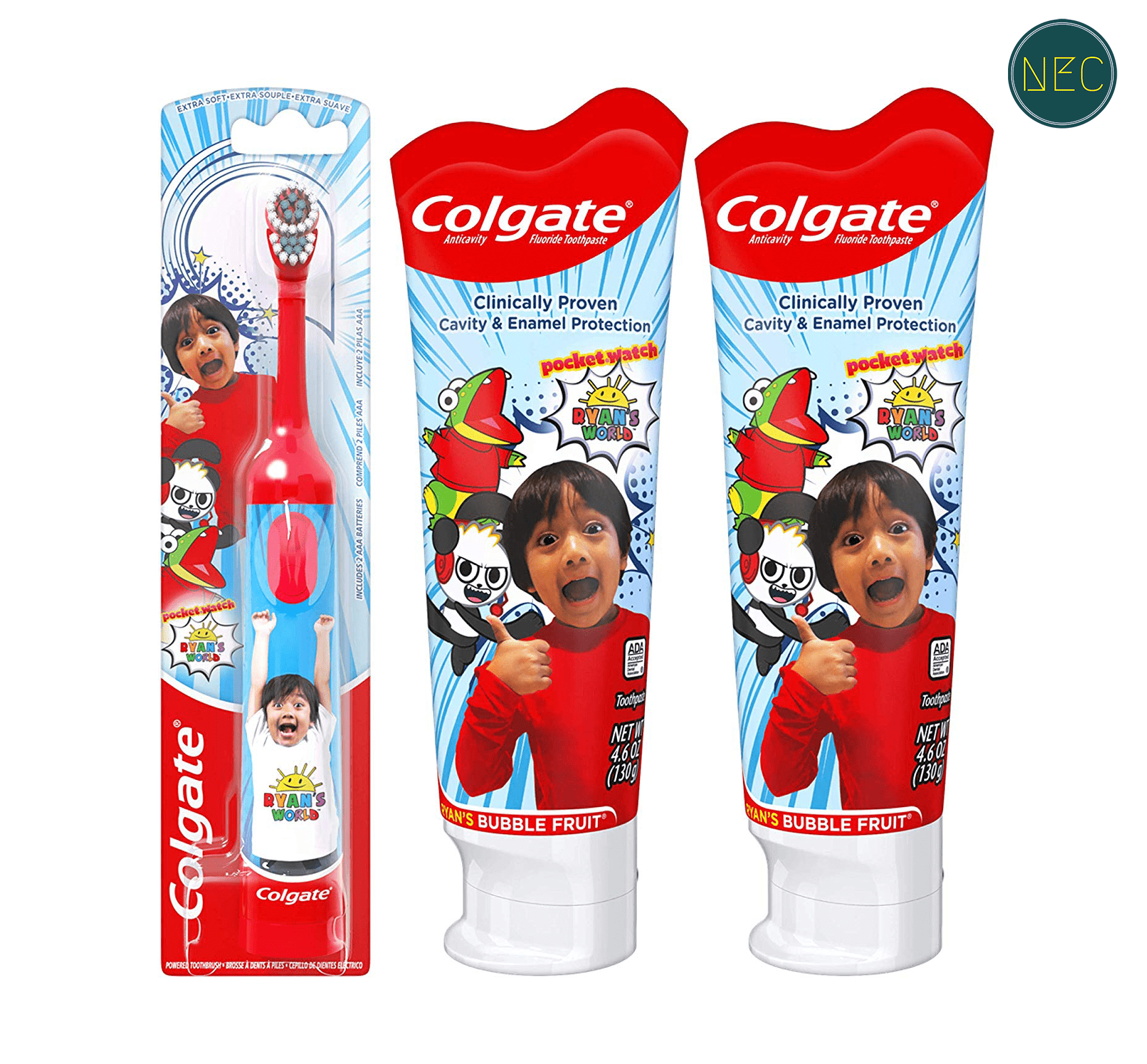 Colgate Kids Toothpaste and Battery Powered Toothbrush Set, Ryan's World Toys / USA Imported
