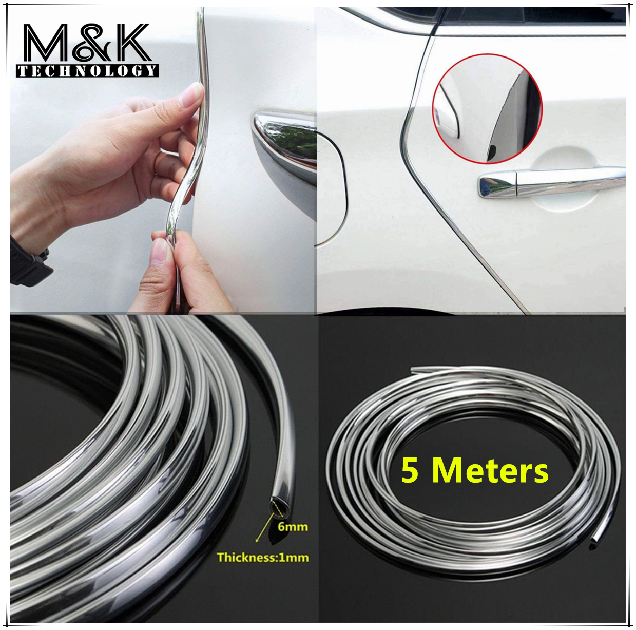 Original Car Door Edge Guards16FT(5M) Clear U Shape Trim Molding  Electroplated Glossy Rubber Seal Protector with Fits Most Cars(electroplated  Silver) 5M Silver Moulding Trim Rubber Strip Car Door Protector 5meters
