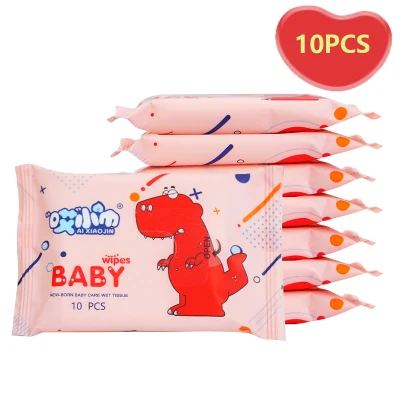 Grace New-Born Baby Wipes 10pcs Pack Red Dinosaur Soft & Tender Wet Tissues(10Pcs per Pack)