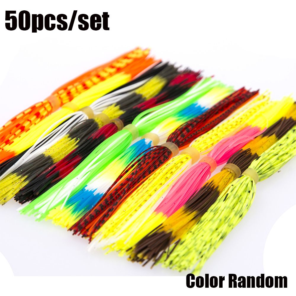 50 Pcs New Portable Spinner Sinking Lifelike Silicone Skirts Jig Bait Soft  Fishing Lures Beard Windless Rubber Squid