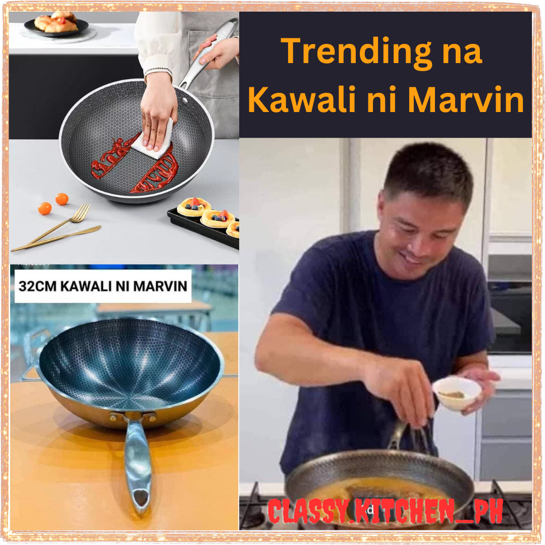 Kawali ni Marvin 32cm Big Flat Non-Stick Frying Pan/ Stainless Steel
