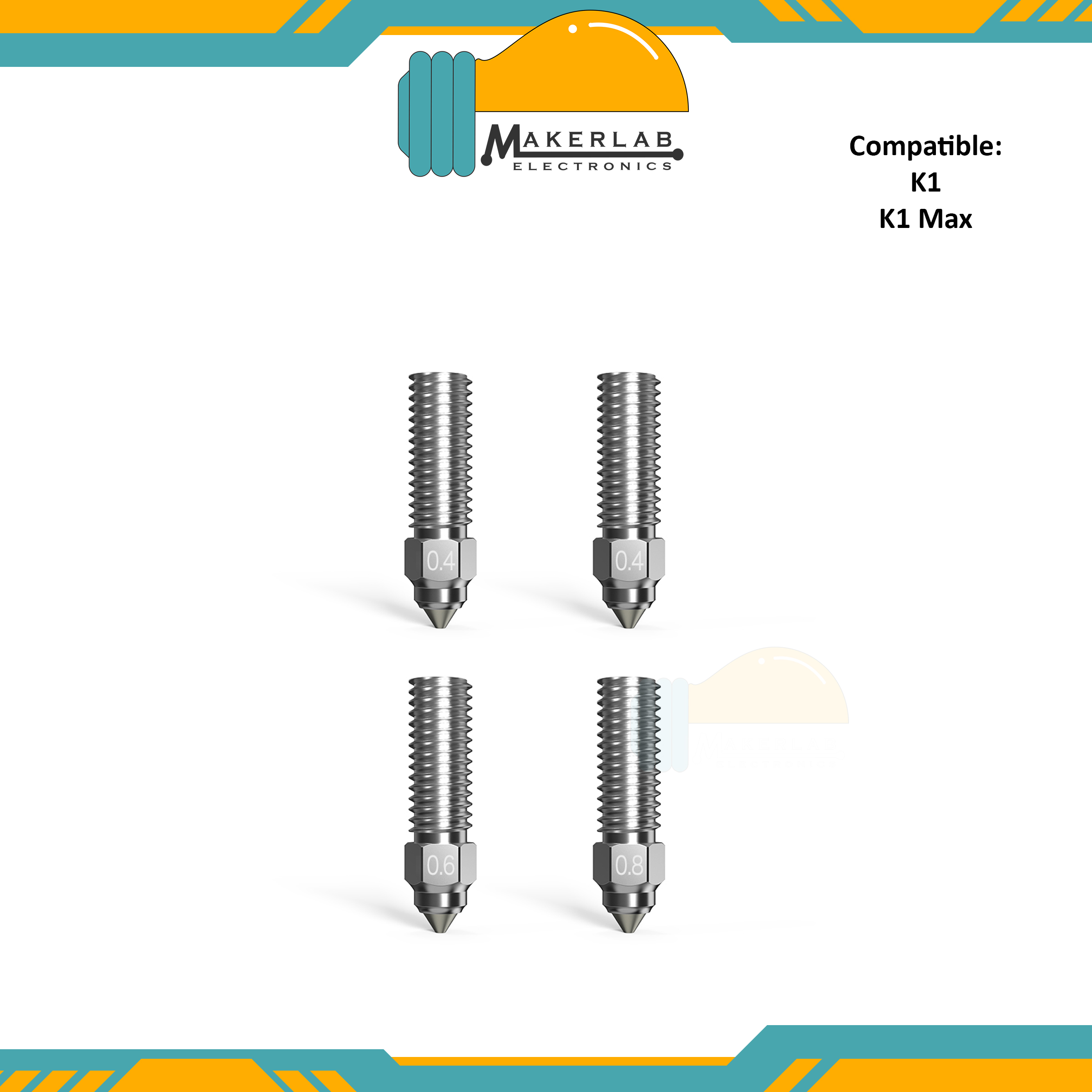 Hardened Steel Nozzle Kit For Creality K1, K1 Max, CR-M4 - 4 Pack (0.3, 0.4, 0.5, 0.6, 1.0, 1.2mm)