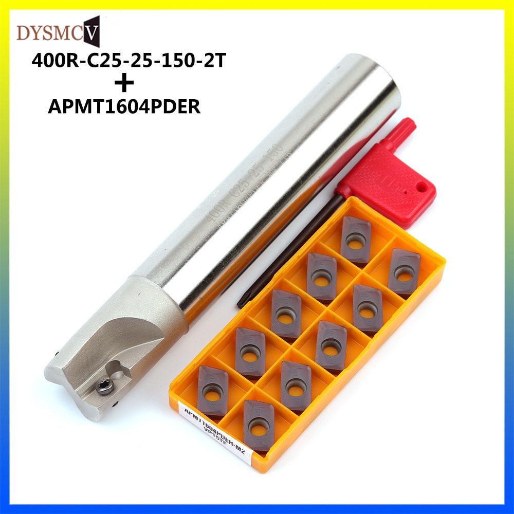 10pcs lathe tool apmt1604 m2 + 1pcs 25mm milling cutter bap400r c25-25-150-2t carbide insert milling cutter processing tool