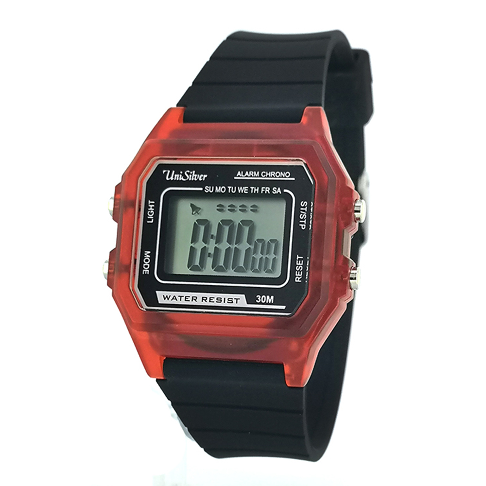 UniSilver TIME Unisex Black / Red Digital Rubber Watch KW35171003