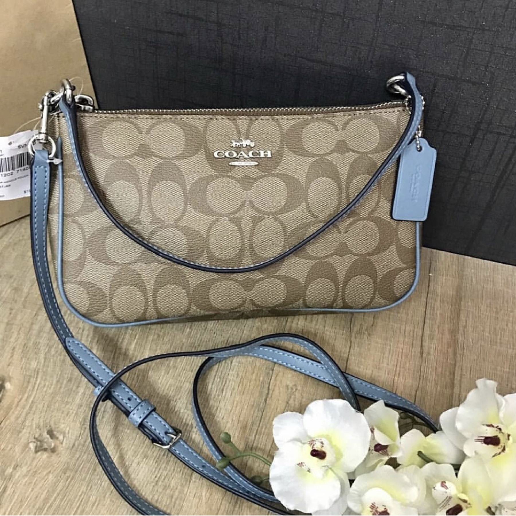 Coach F58321 Messico in Signature Coated Canvas Khaki / Cyan with Sling ...