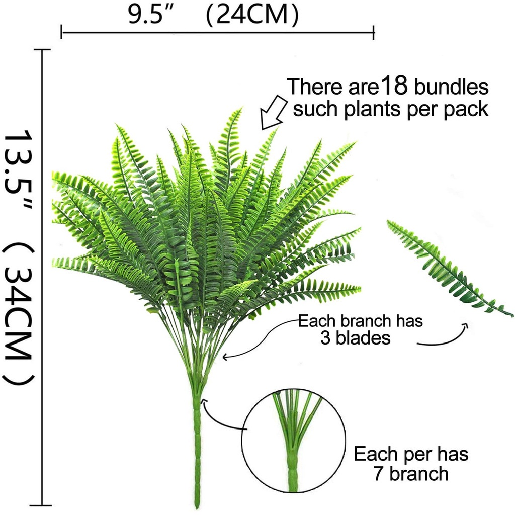 Artificial Plants Greenery, Fake Boston Fern Bush Outdoor UV Resistant Daffodils Indoor Outside