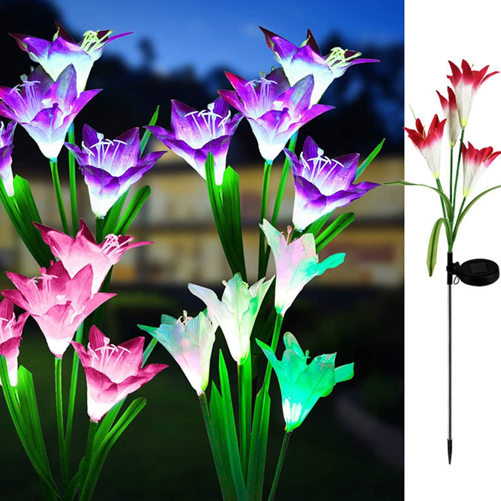 spring artificial rose solar garden stake lights