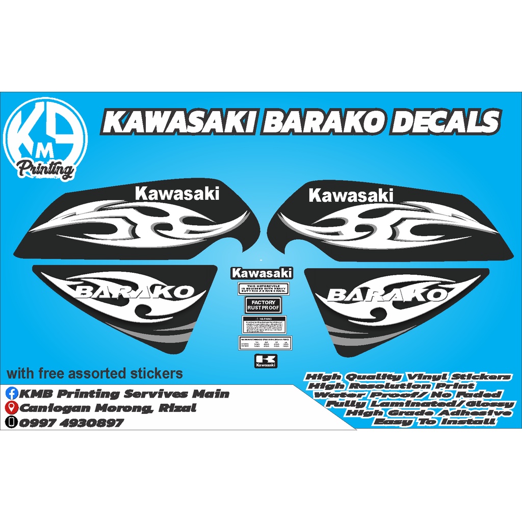 Kawasaki Barako 2 Black Stock Sticker Decals Lazada PH