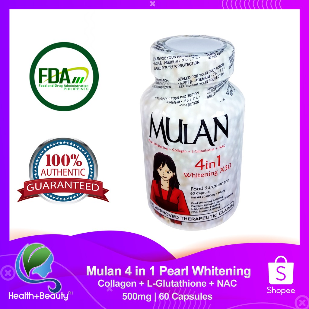mulan glutathione Mulan 4 in 1 Pearl Whitening, Collagen, Glutathione and NAC 60 Capsules