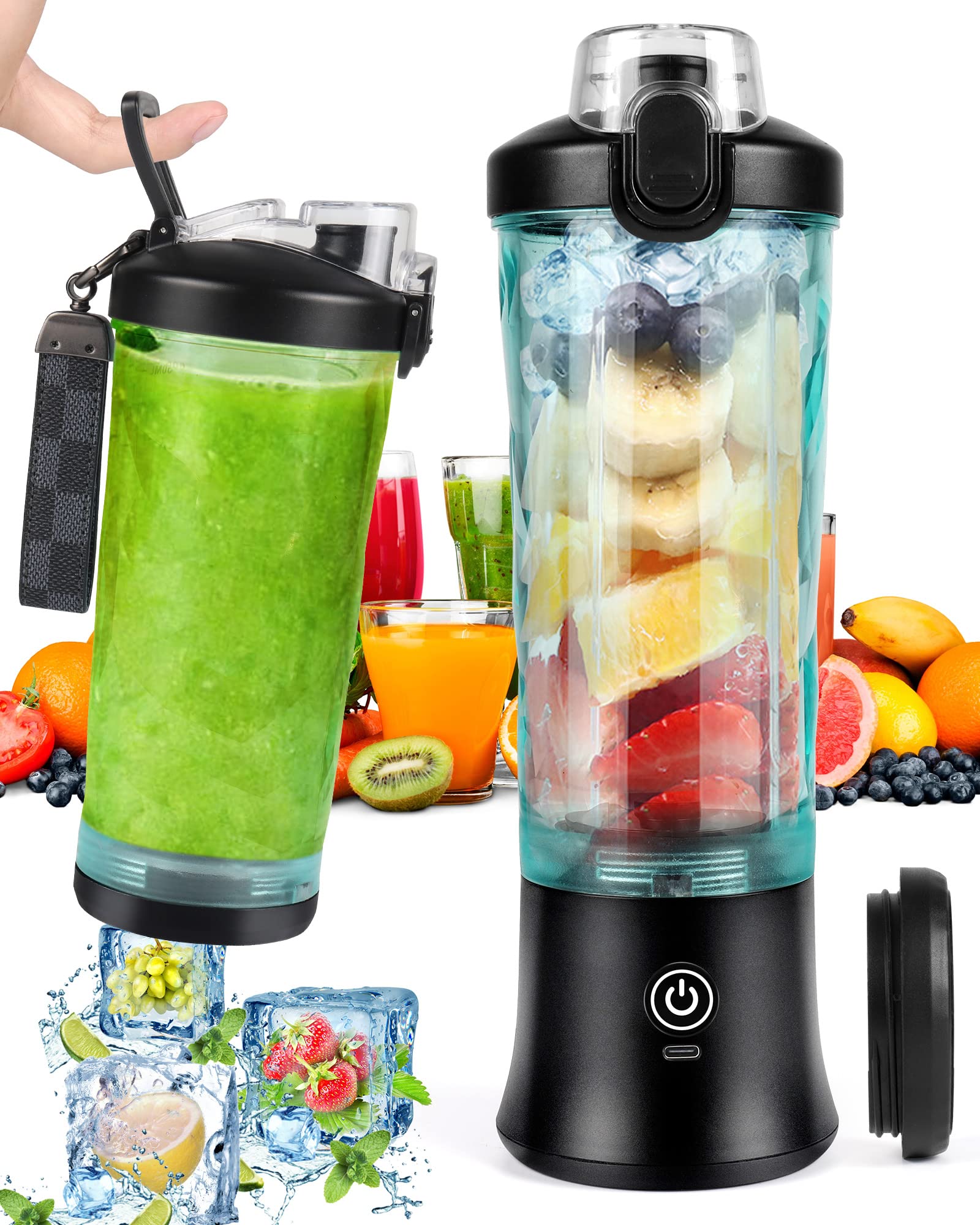 Portable Blender, Hotsch USB Rechargeable Smoothie on the Go Blender Cup,  Personal Size Blender for Shakes and Smoothies, 20 Oz Juicer Cup for  Sports