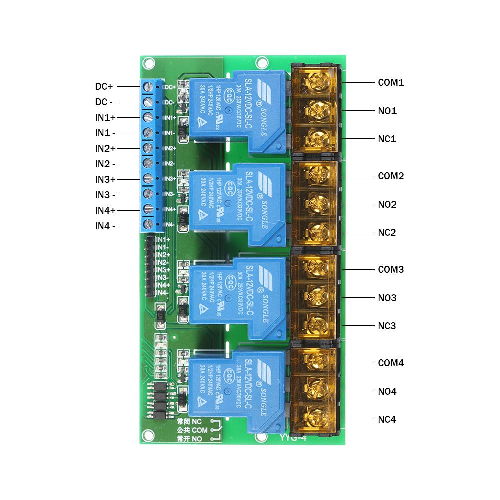 4-Channel DC 12V 30A Relay Module Control Board Optocoupler Isolation High/Low Trigger