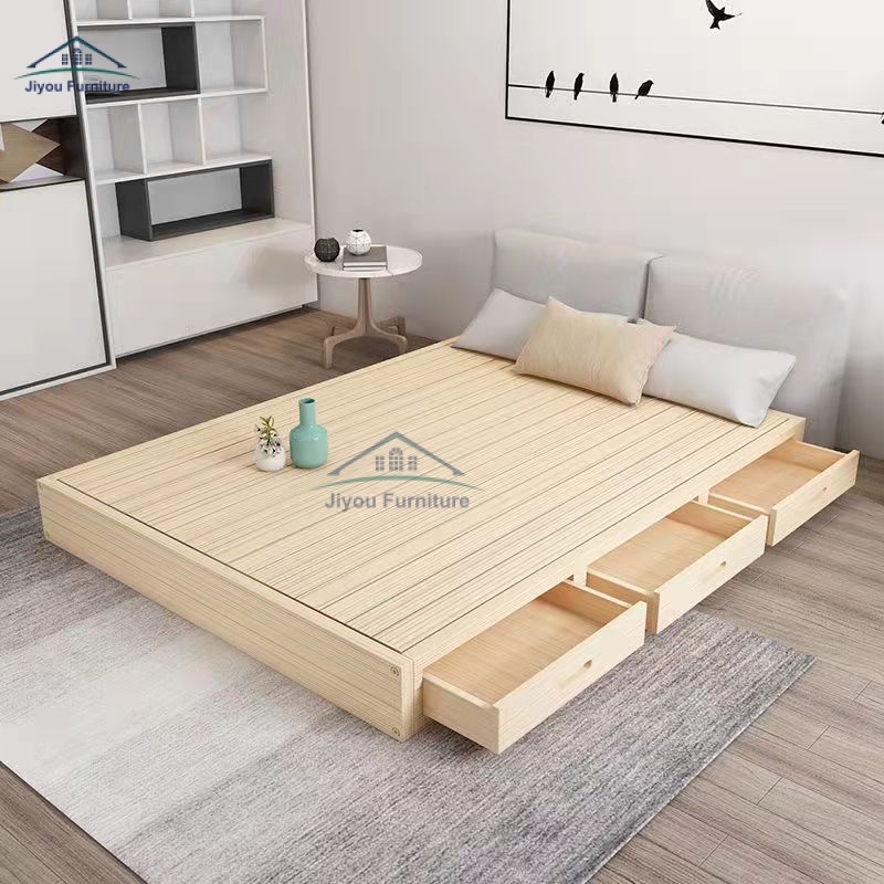 【Ready Stock】Solid wood bed frame tatami bed rib grill pine hard bed
