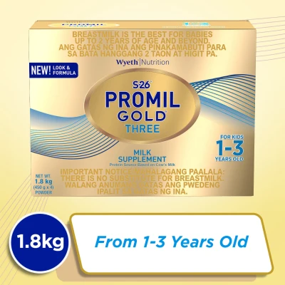 Wyeth® S-26 PROMIL GOLD® THREE Milk Supplement for Kids 1-3 Years Old, Bag in Box, 1.8kg x 1